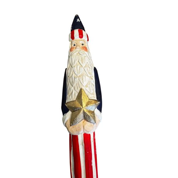 JAMES HADDON Patriotic Santa Pencil Wood Figurine Carving 15" High - Picture 5 of 9